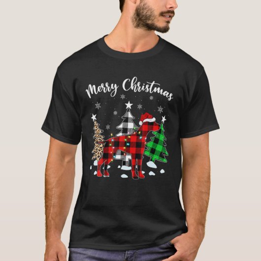 ヒョウ水牛のプレイドマッチングワイマラナークリスマ Tシャツ (正面)