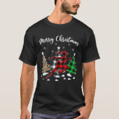 ヒョウ水牛プレイドアイススケートで滑る選手クリスマス Tシャツ (正面)