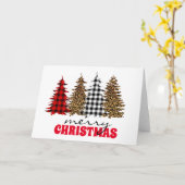 ヒョウ水牛プレイドクリスマスツリーシルバー カード (黄色い花)