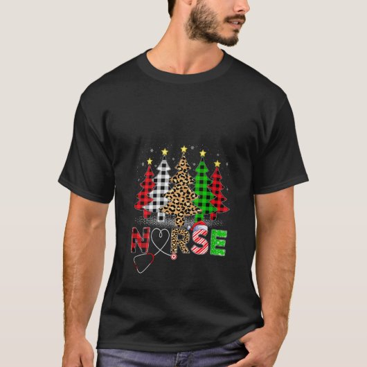ヒョウ水牛プレイドクリスマスツリーER看護ナースC Tシャツ (正面)