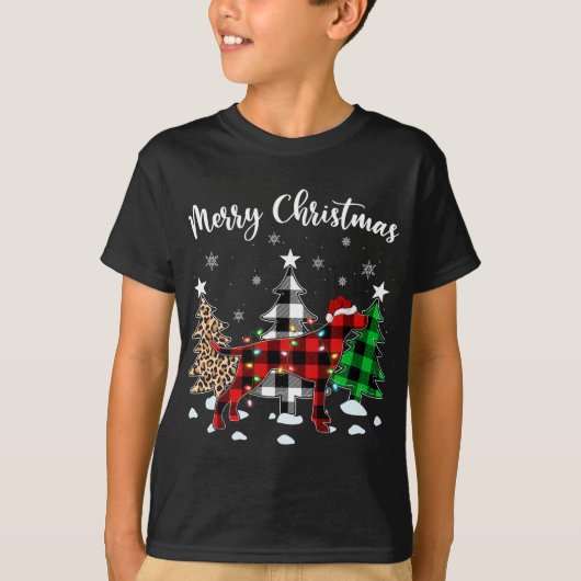 ヒョウ水牛プレイド英語ポインタードッグクリスマ Tシャツ (正面)