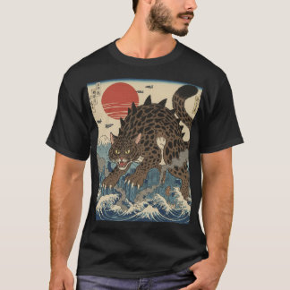 ヒョウ海獣浮世絵ウェーブ Tシャツ