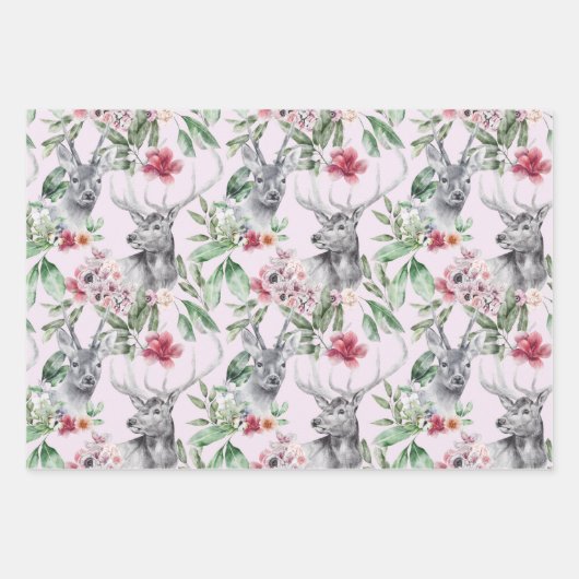 ヒョウ灰色ピンクの黒い牡丹フローラ ラッピングペーパーシート (正面3)