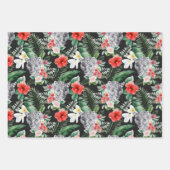 ヒョウ灰色ピンクの黒い牡丹フローラ ラッピングペーパーシート (正面2)