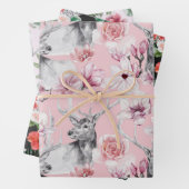ヒョウ灰色ピンクの黒い牡丹フローラ ラッピングペーパーシート (インサイチュ)