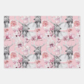 ヒョウ灰色ピンクの黒い牡丹フローラ ラッピングペーパーシート (正面)