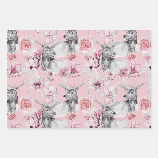 ヒョウ灰色ピンクの黒い牡丹フローラ ラッピングペーパーシート (正面)