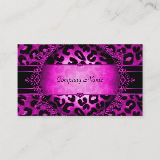 ヒョウ熱ピンクブラックブティックカーエレガントド 名刺 (正面)