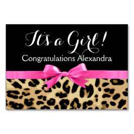 ヒョウ熱ピンクボウその女の子サファリ赤ちゃんシャワー テーブルナンバー