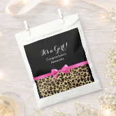 ヒョウ熱ピンクボウその女の子サファリ赤ちゃんシャワー フェイバーバッグ (クリップ留めされた状態)