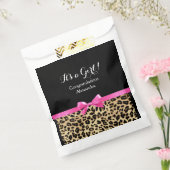 ヒョウ熱ピンクボウその女の子サファリ赤ちゃんシャワー フェイバーバッグ (封をした状態)