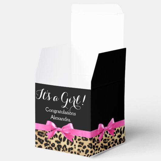 ヒョウ熱ピンクボウその女の子サファリ赤ちゃんシャワー フェイバーボックス (オープン)