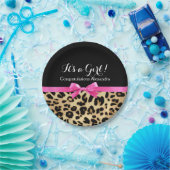 ヒョウ熱ピンクボウその女の子サファリ赤ちゃんシャワー ペーパープレート (パーティー)