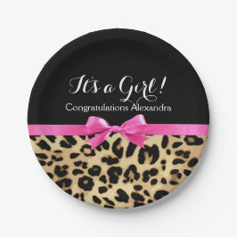 ヒョウ熱ピンクボウその女の子サファリ赤ちゃんシャワー ペーパープレート