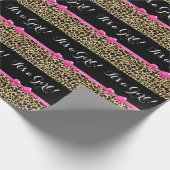 ヒョウ熱ピンクボウその女の子サファリ赤ちゃんシャワー ラッピングペーパー (角)