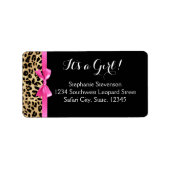 ヒョウ熱ピンクボウその女の子サファリ赤ちゃんシャワー ラベル (正面)