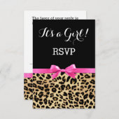 ヒョウ熱ピンクボウその女の子サファリ赤ちゃんシャワー 招待状 (正面/裏面)