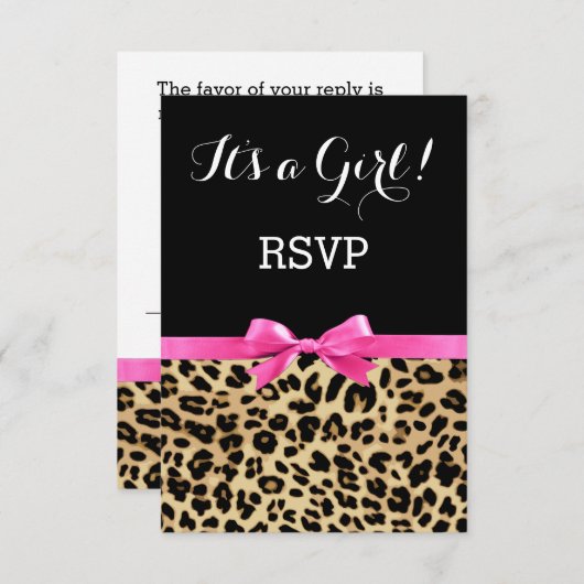ヒョウ熱ピンクボウその女の子サファリ赤ちゃんシャワー 招待状 (正面/裏面)