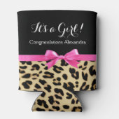 ヒョウ熱ピンクボウその女の子サファリ赤ちゃんシャワー 缶クーラー (裏面)