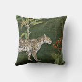 ヒョウ熱帯フローラn葉ジャングルグリーンレッド クッション (裏面)