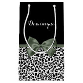 ヒョウ版動物模様ダークグリーン弓 スモールペーパーバッグ (正面)