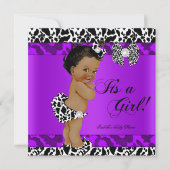 ヒョウ牛パープルガール赤ちゃんシャワーエスニック 招待状 (正面)