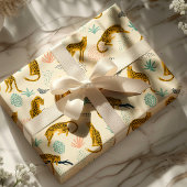 ヒョウ猫の熱帯アフリカのジャングルパターン ラッピングペーパー