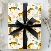 ヒョウ猫の熱帯アフリカのジャングルパターン ラッピングペーパー