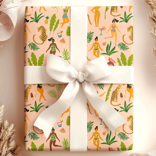 ヒョウ猫熱帯アフリカのジャングルパターン ラッピングペーパー