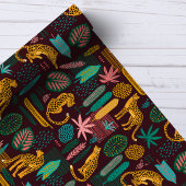 ヒョウ猫熱帯パープルジャングルパターン ラッピングペーパー