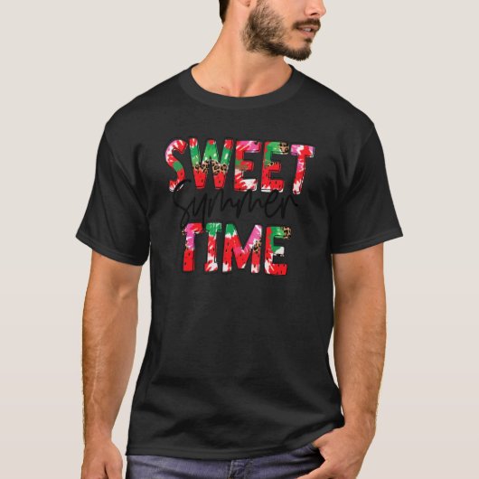 ヒョウ甘い夏タイムスイカ夏バカト Tシャツ (正面)