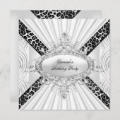 ヒョウ白ダイヤモンドブラックバースデーパーティー 招待状 (正面/裏面)