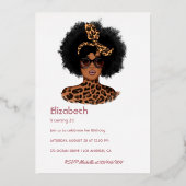 ヒョウ皮アフロバースデーパーティーフォイル招待状 箔招待状 (裏面)