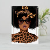 ヒョウ皮アフロバースデーパーティーフォイル招待状 箔招待状 (立ち正面)