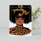 ヒョウ皮アフロ誕生日パーティー 箔招待状 (立ち正面)