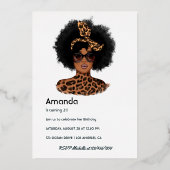 ヒョウ皮アフロ誕生日パーティー 箔招待状 (裏面)