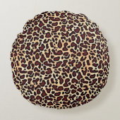 ヒョウ皮ブラウンクリームパターン –  ラウンドクッション (正面)