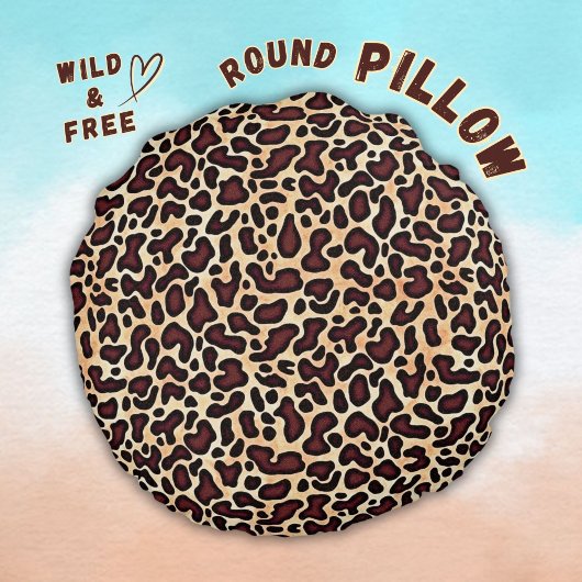 ヒョウ皮ブラウンクリームパターン –  ラウンドクッション