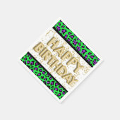 ヒョウ紫グリーン金ゴールドハッピーバースデー スタンダードカクテルナプキン (角)