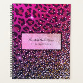 ヒョウ紫色の黒いスパークルグリガーリーーム プランナー手帳 (正面)