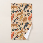 ヒョウ自然植物アニマルプリント図 バスタオルセット (ハンドタオル)