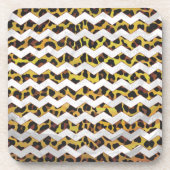 ヒョウ茶とイエローセヴロンプリント コースター (正面)