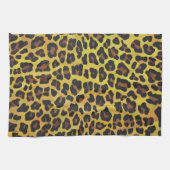 ヒョウ茶と黄色のプリント キッチンタオル (横)