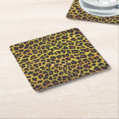 ヒョウ茶と黄色のプリント スクエアペーパーコースター (アングル)