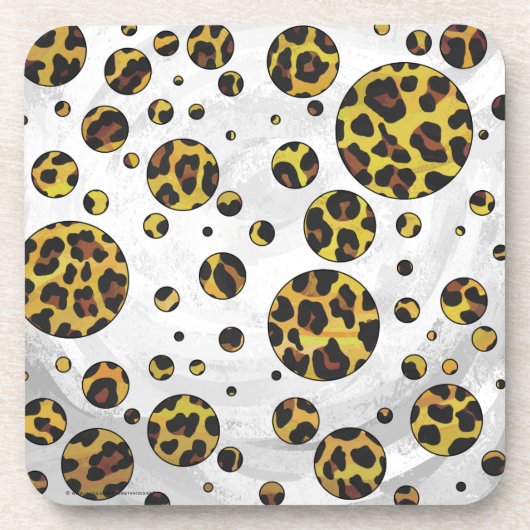 ヒョウ茶と黄色の水玉模様 コースター (正面)