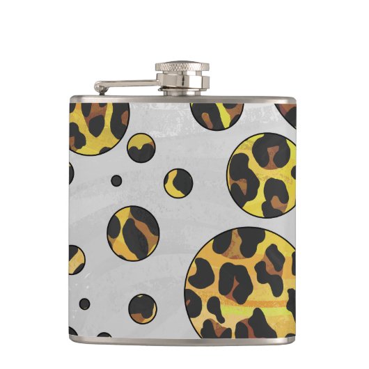 ヒョウ茶と黄色の水玉模様 フラスク (正面)