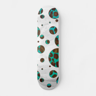ヒョウ茶色とティール(緑がかった色)PrintPolkaドット スケートボード