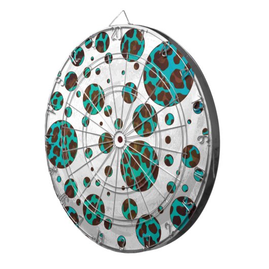 ヒョウ茶色とティール(緑がかった色)PrintPolkaドット ダーツボード (正面右)