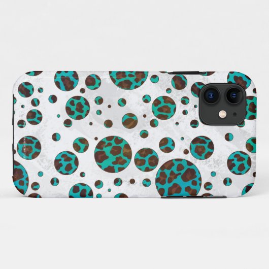 ヒョウ茶色とティール(緑がかった色)PrintPolkaドット Case-Mate iPhoneケース (裏面(横))