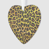 ヒョウ茶色と黄色のプリントハート装飾 オーナメント (正面)